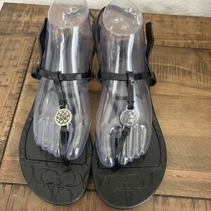 Coach Pansy Women Black Jelly Sandals Flats T-Strap Thong Flip Flops Size 8